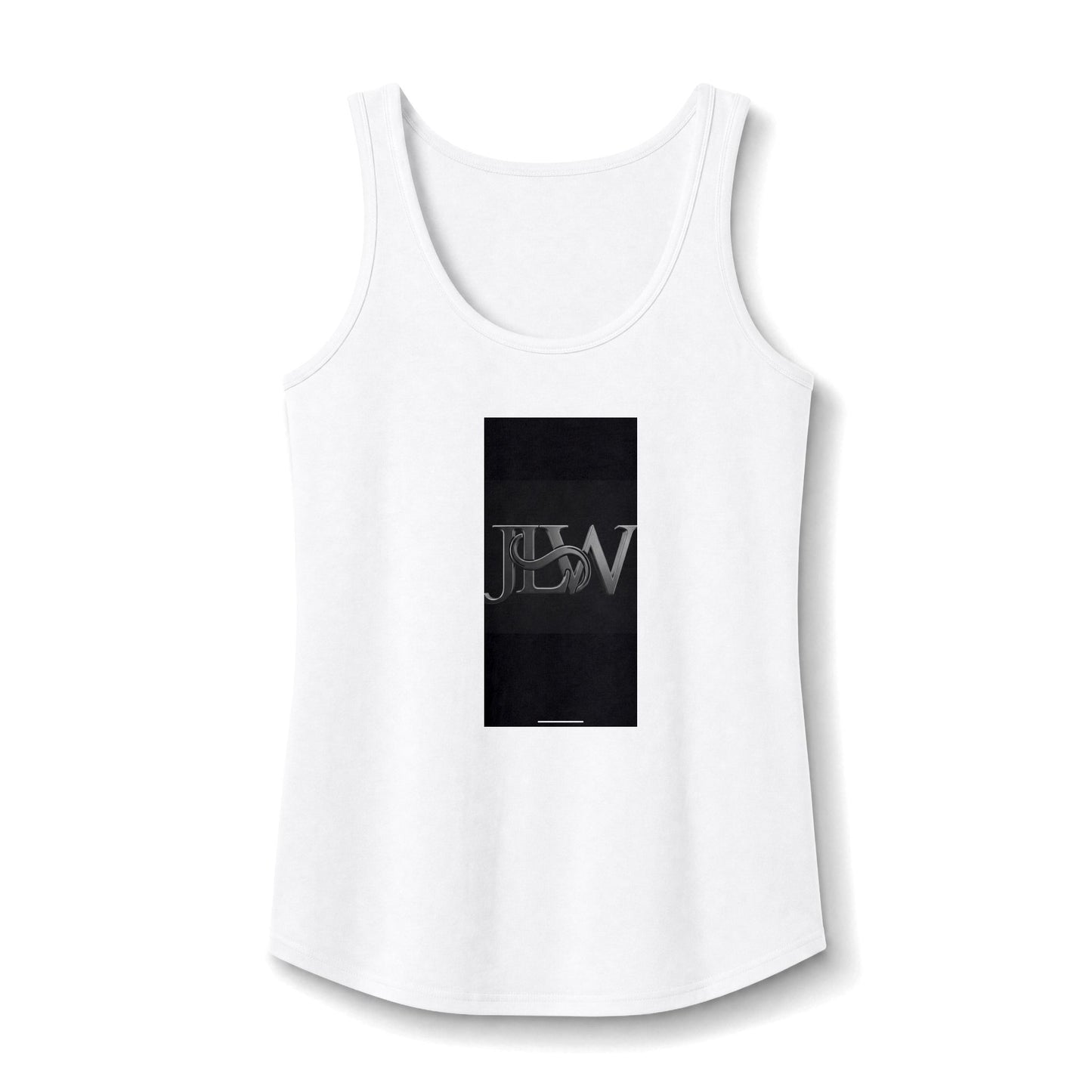 Women's core cotton tank top by Printify, plain white sleeveless shirt with a round neckline on a flat surface.