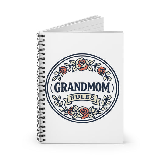 Spiral ruled line notebook by Printify with white paper and black spiral binding, ideal for note-taking and journaling.