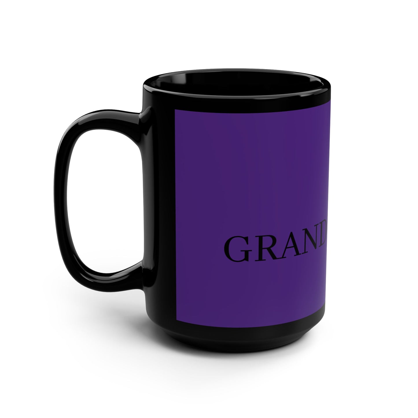 Black 15oz mug by Printify, featuring a smooth ceramic surface and a comfortable handle, ideal for hot beverages.