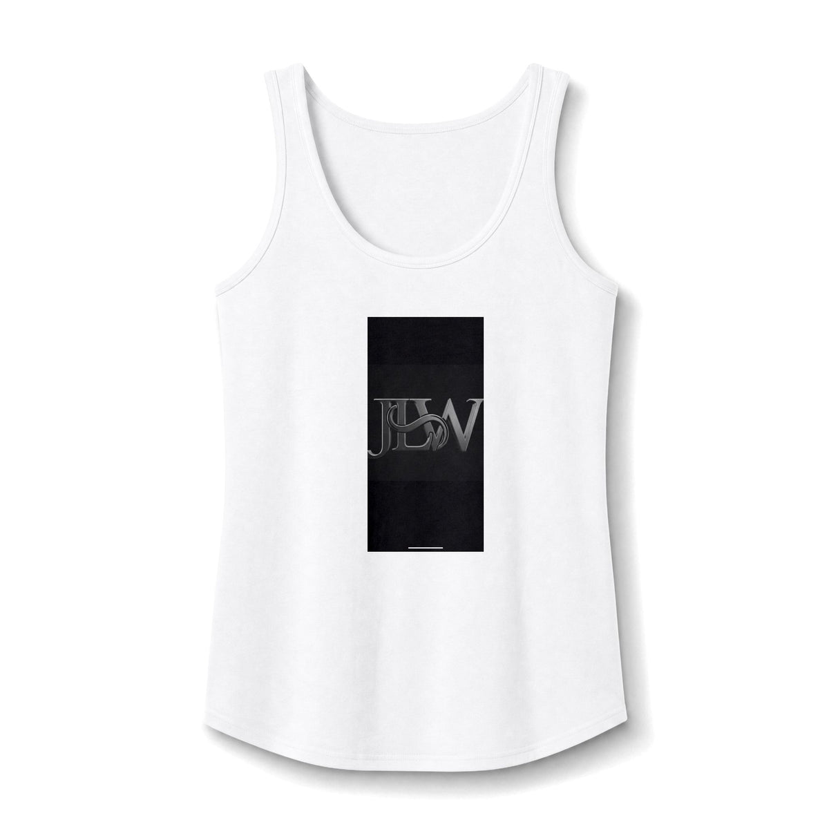 Women's core cotton tank top by Printify, plain white sleeveless shirt with a round neckline on a flat surface.