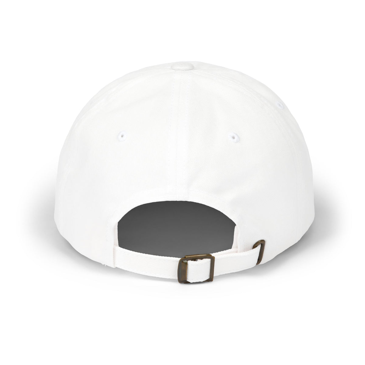 Printify classic dad cap, unstructured cotton hat with curved brim and adjustable strap, shown in navy blue.