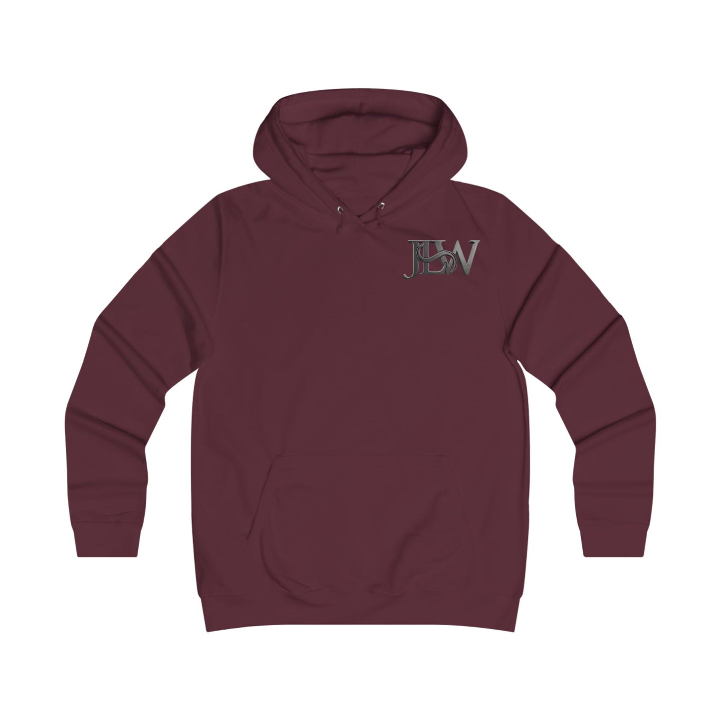 Girlie College Hoodie by Printify featuring a casual fit with a hood, front pocket, and collegiate design in soft fabric.