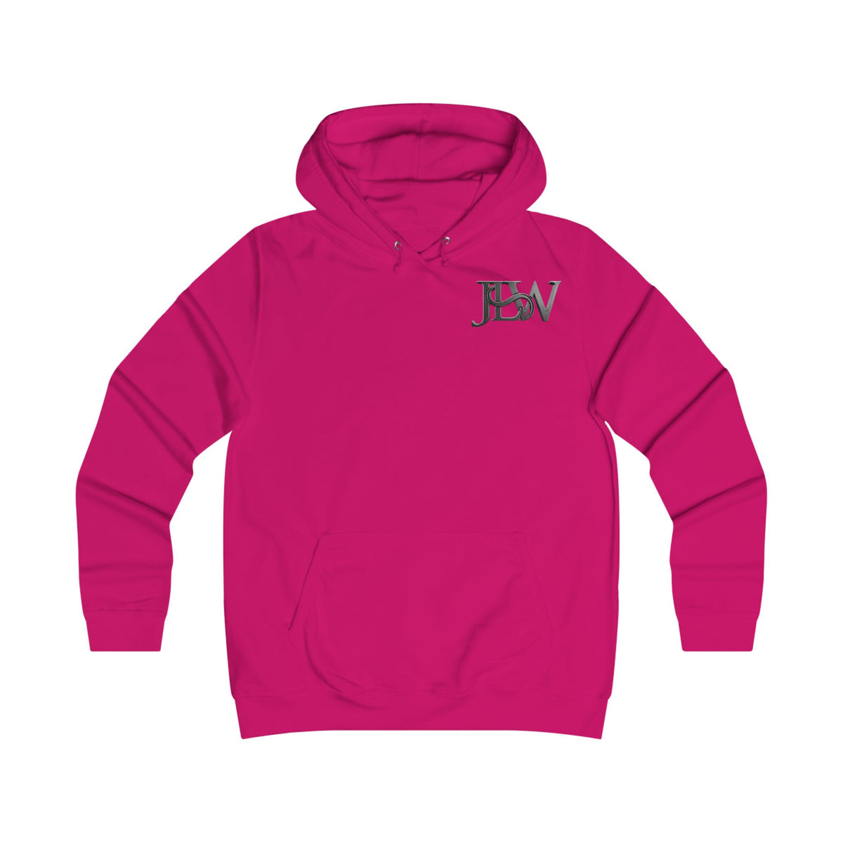 Girlie College Hoodie by Printify, soft fabric with a stylish college-inspired print, shown in purple with hood and front pocket.