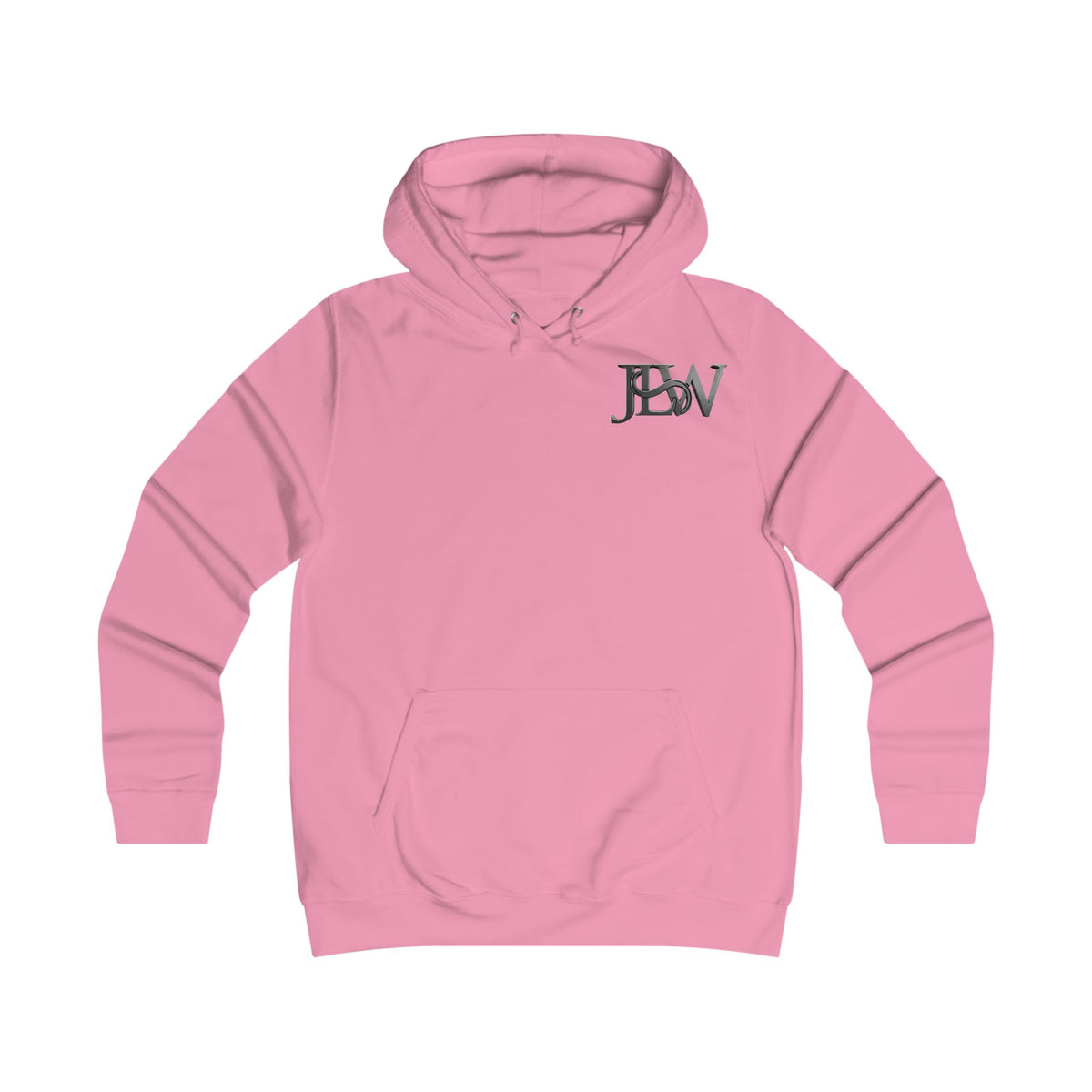 Girlie College Hoodie by Printify, soft pink hoodie with girlie college-themed graphic on front, casual and comfortable style.