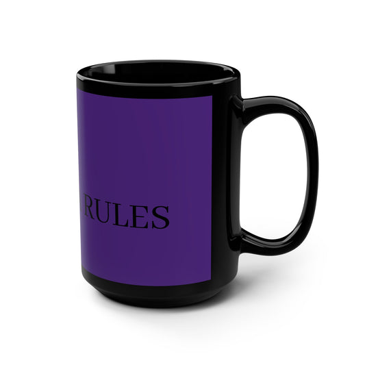 Black 15oz Printify mug with a glossy finish, showing the smooth ceramic surface and sturdy handle.