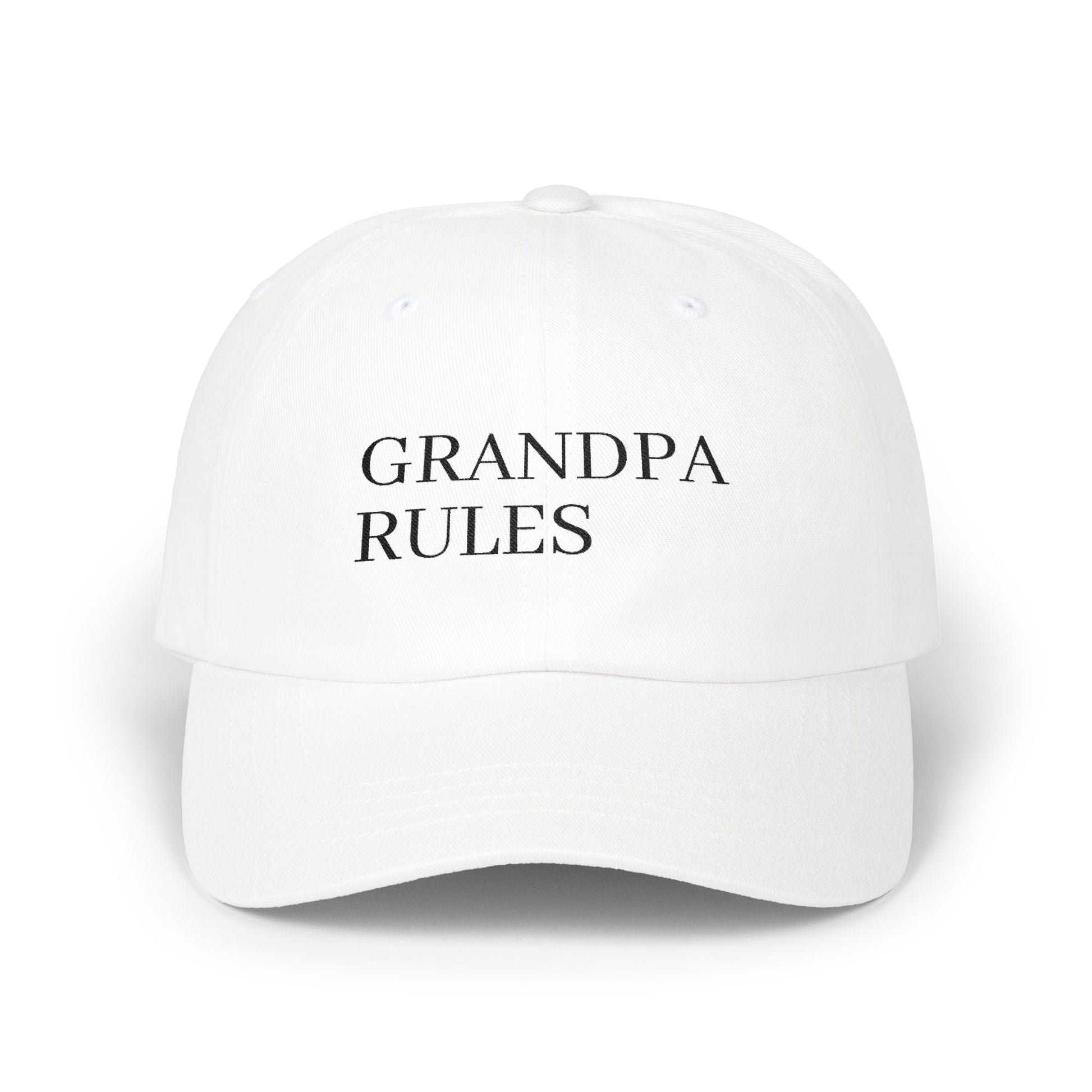 Printify classic dad cap hat with curved brim and adjustable strap, made of durable fabric in a neutral color.
