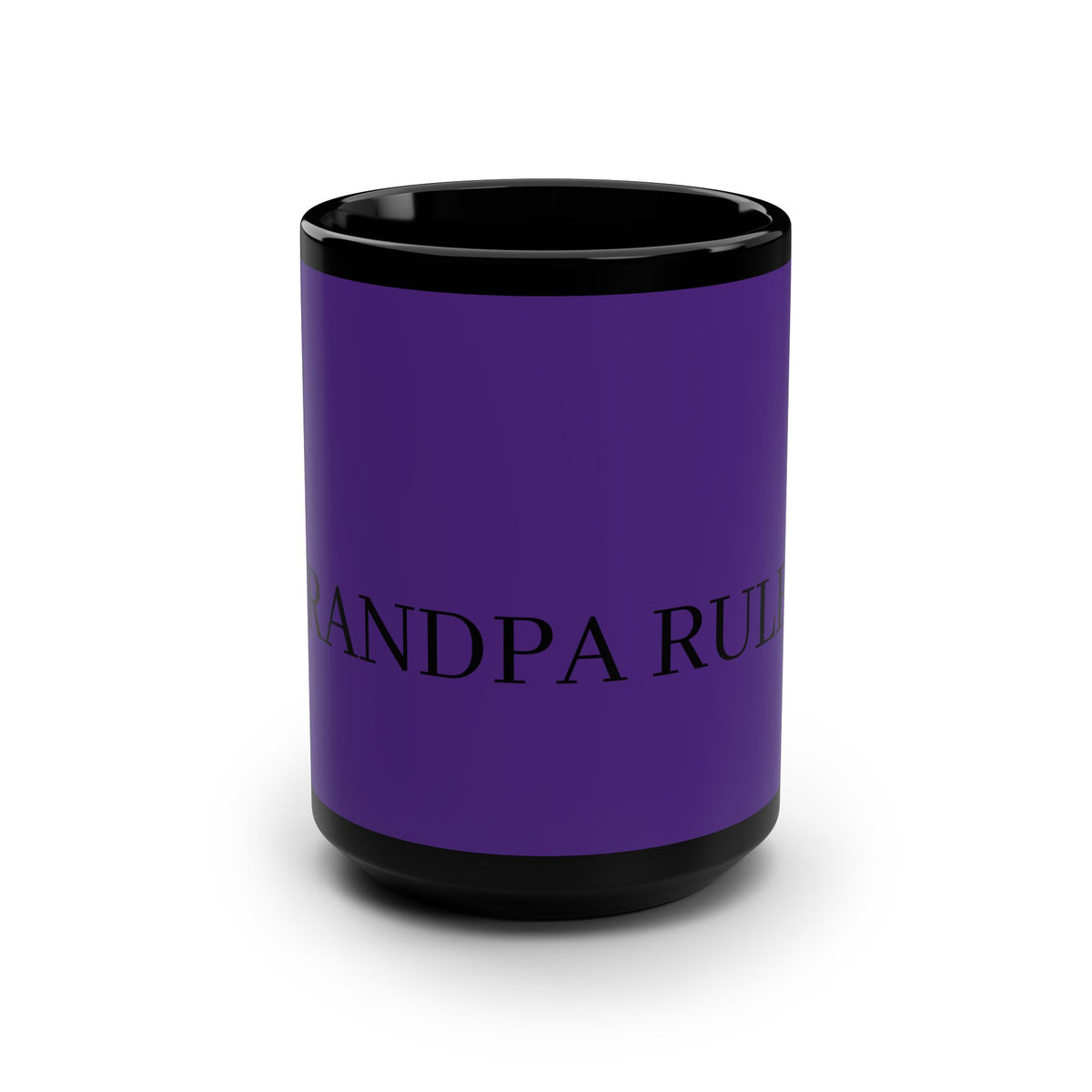 Black 15oz mug from Printify with a smooth finish, shown from a front view with the handle visible.