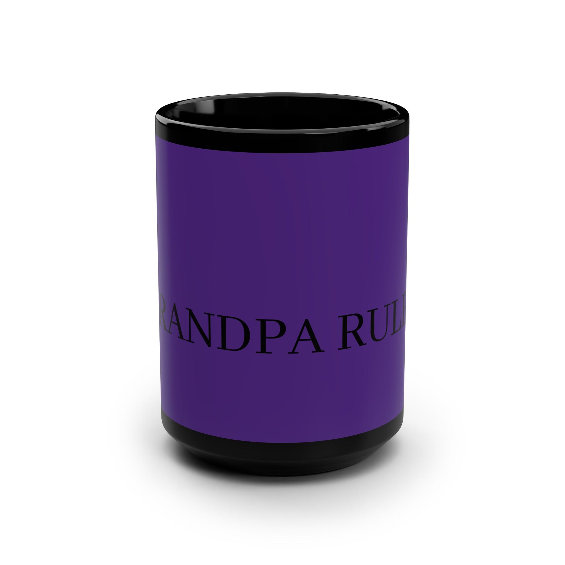 Black 15oz mug from Printify with a smooth finish, shown from a front view with the handle visible.