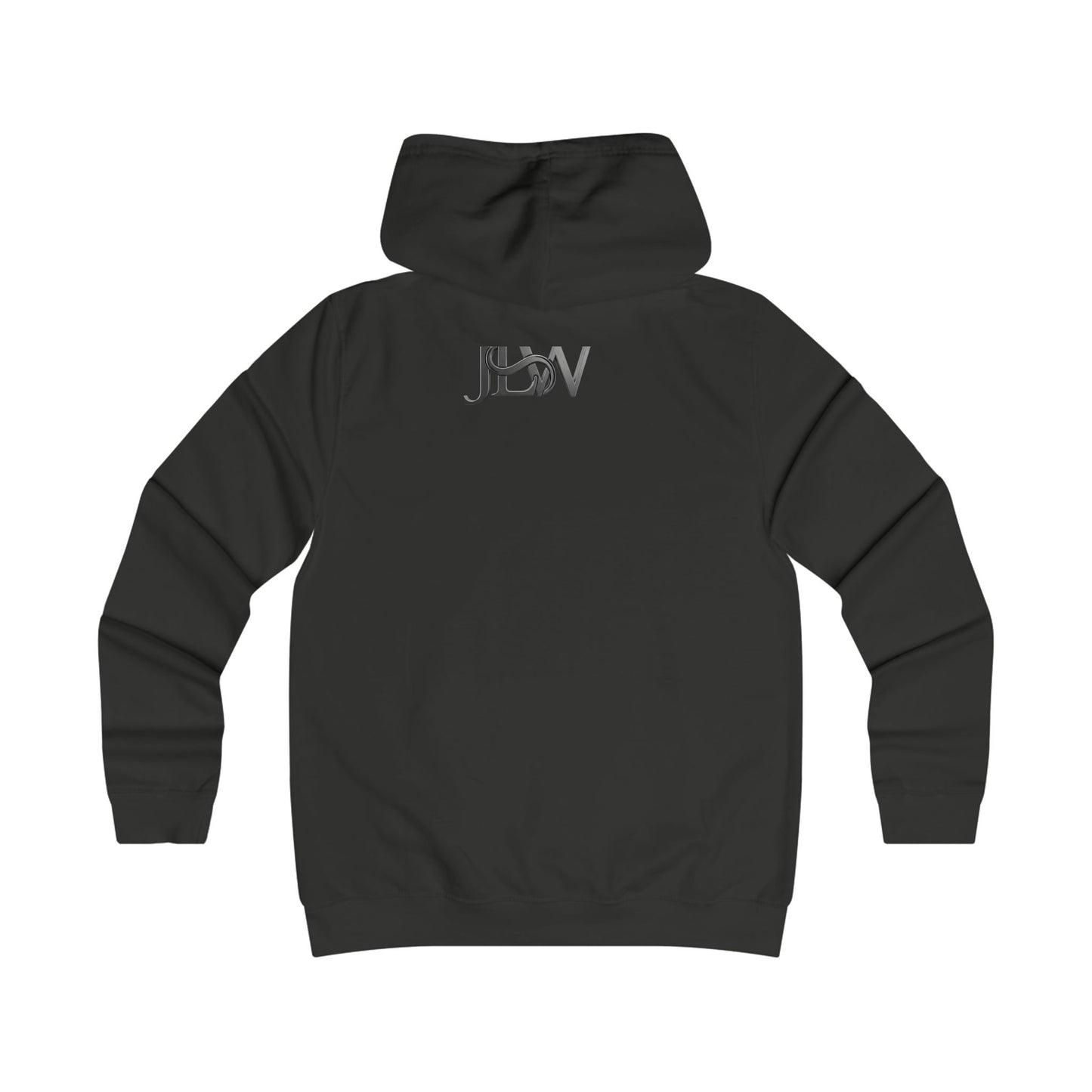 Printify Girlie College Hoodie, soft cotton hoodie with a relaxed fit and college-inspired design, shown on a model.