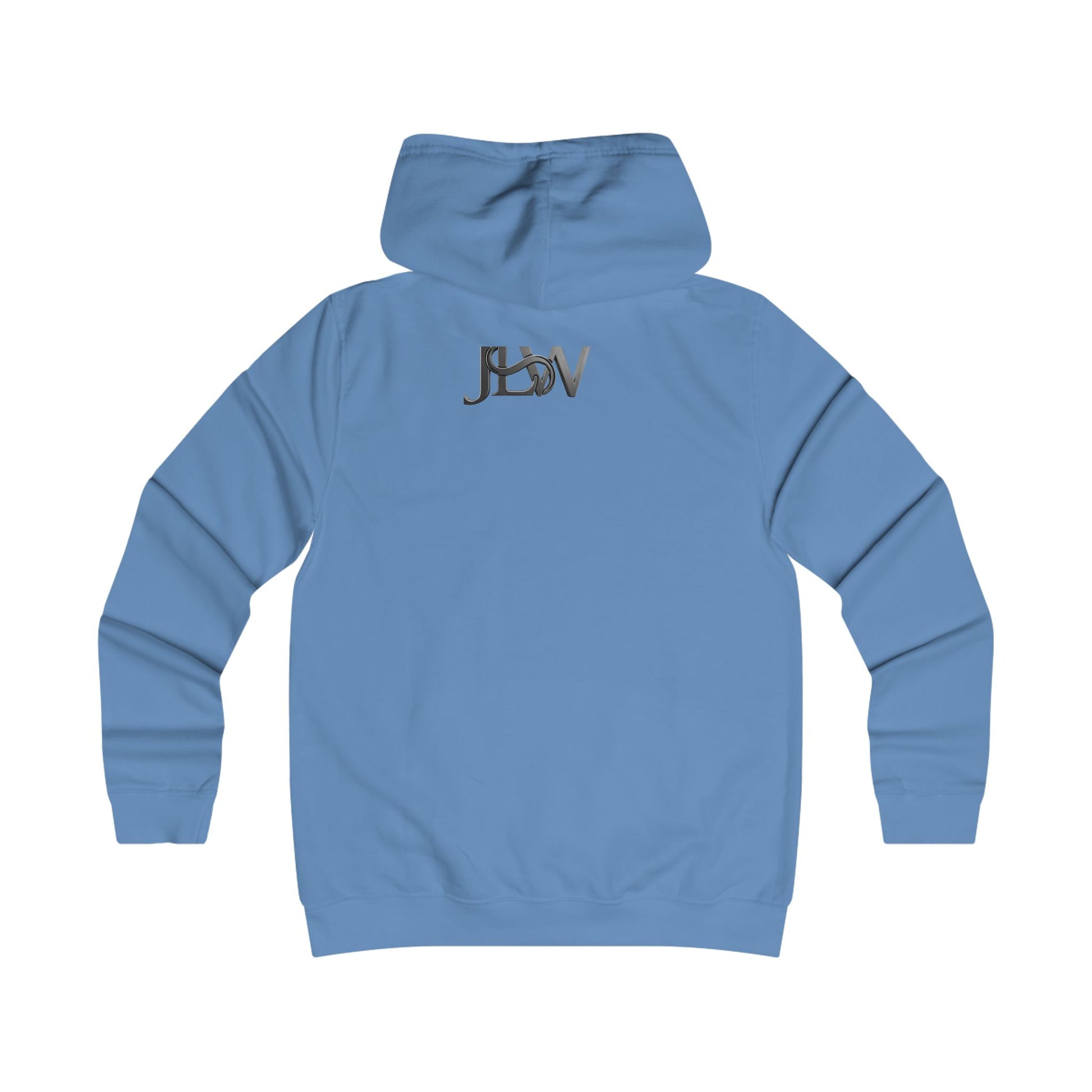 Girlie College Hoodie by Printify, featuring a comfortable casual hoodie with a feminine design and soft fabric, shown on a model.