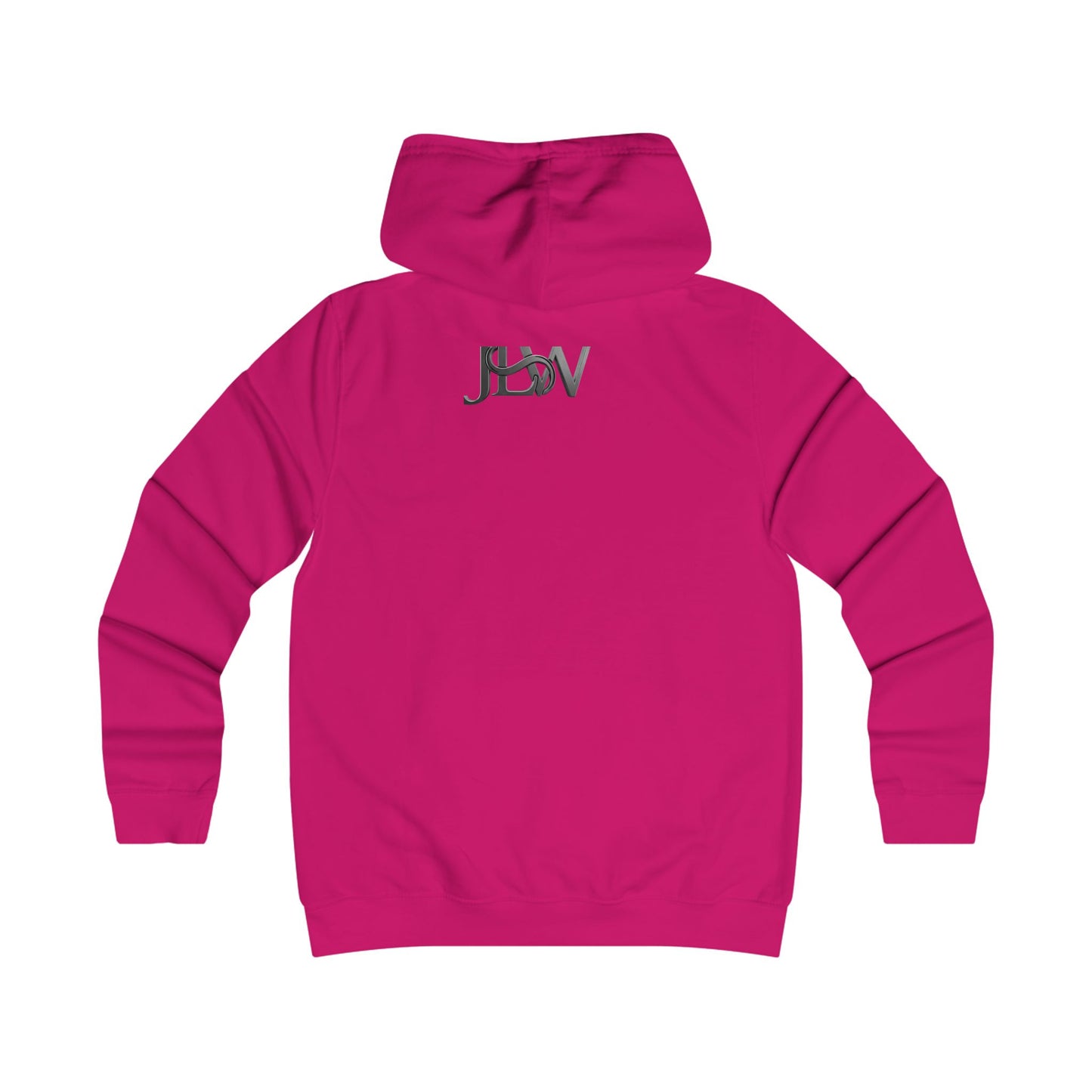Printify Girlie College Hoodie displayed on a model, featuring a casual fit and college-inspired design in soft fabric.
