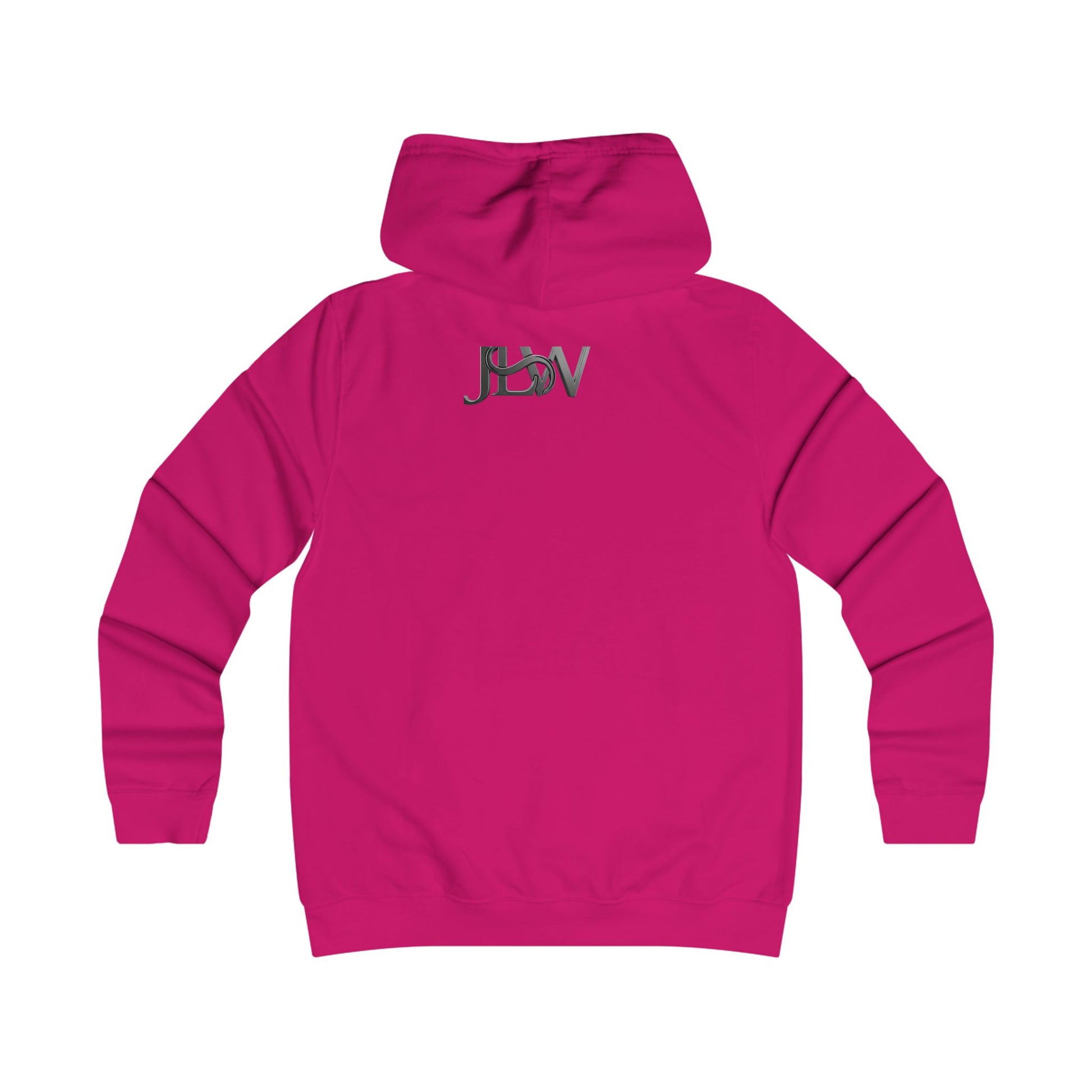 Printify Girlie College Hoodie displayed on a model, featuring a casual fit and college-inspired design in soft fabric.