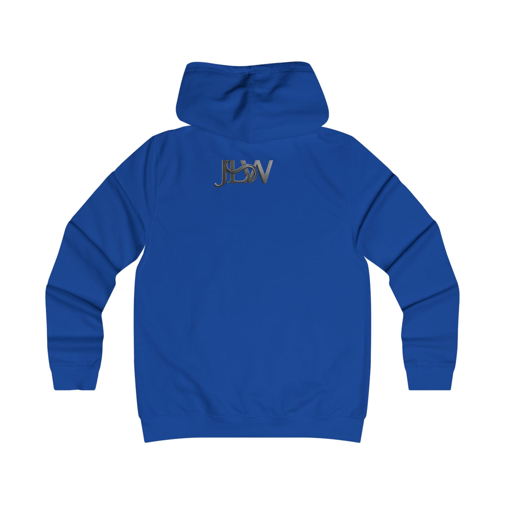 Printify Girlie College Hoodie in soft fabric, featuring a stylish design, displayed on a hanger with a neutral background.