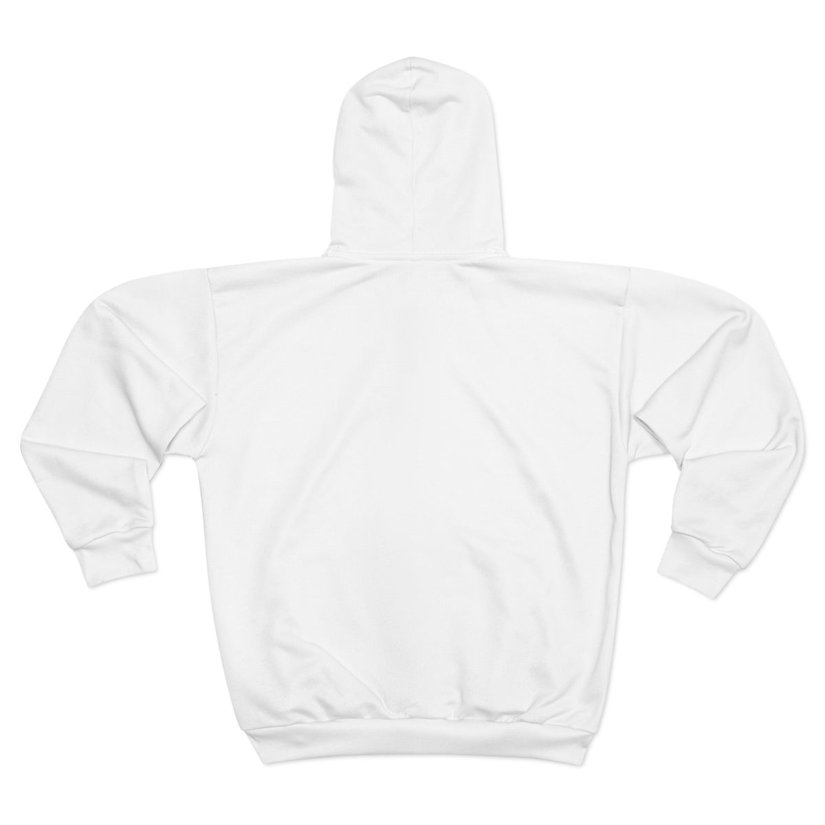 Unisex zip hoodie with all-over print design by Printify, showcasing vibrant, colorful patterns on a casual hoodie.