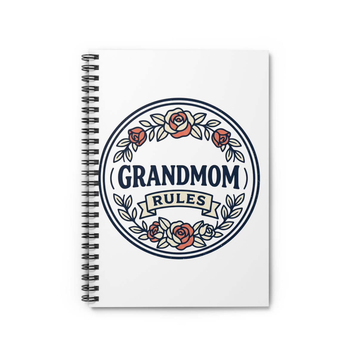 Spiral ruled notebook by Printify with white paper pages and black spiral binding, suitable for note-taking and journaling.