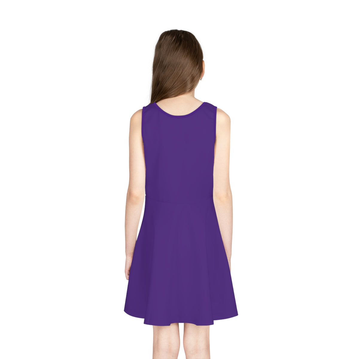 Girls' sleeveless sundress with colorful all-over print by Printify, featuring lightweight fabric and vibrant design.