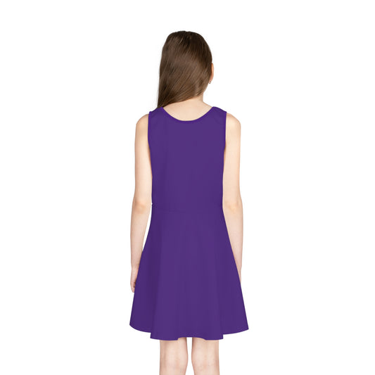 Girls' sleeveless sundress with colorful all-over print by Printify, featuring lightweight fabric and vibrant design.