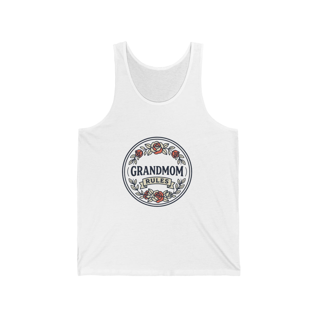 Unisex Jersey Tank top by Printify, lightweight sleeveless shirt with a round neckline and versatile fit, shown in a neutral color.