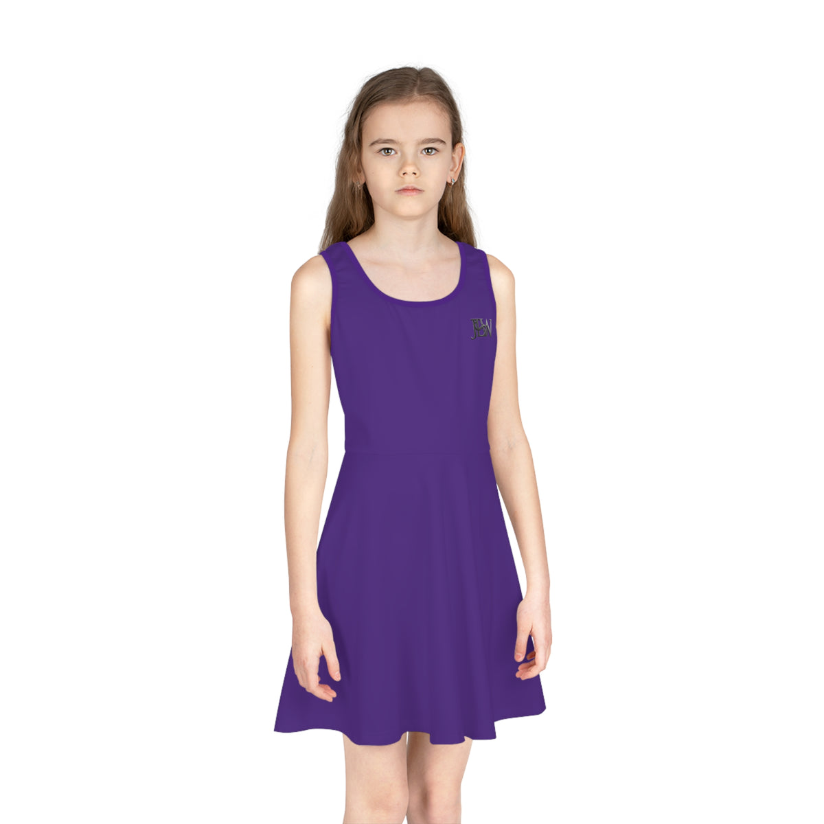 Girls' sleeveless sundress with colorful all-over print by Printify featuring a lightweight, casual summer dress for girls.