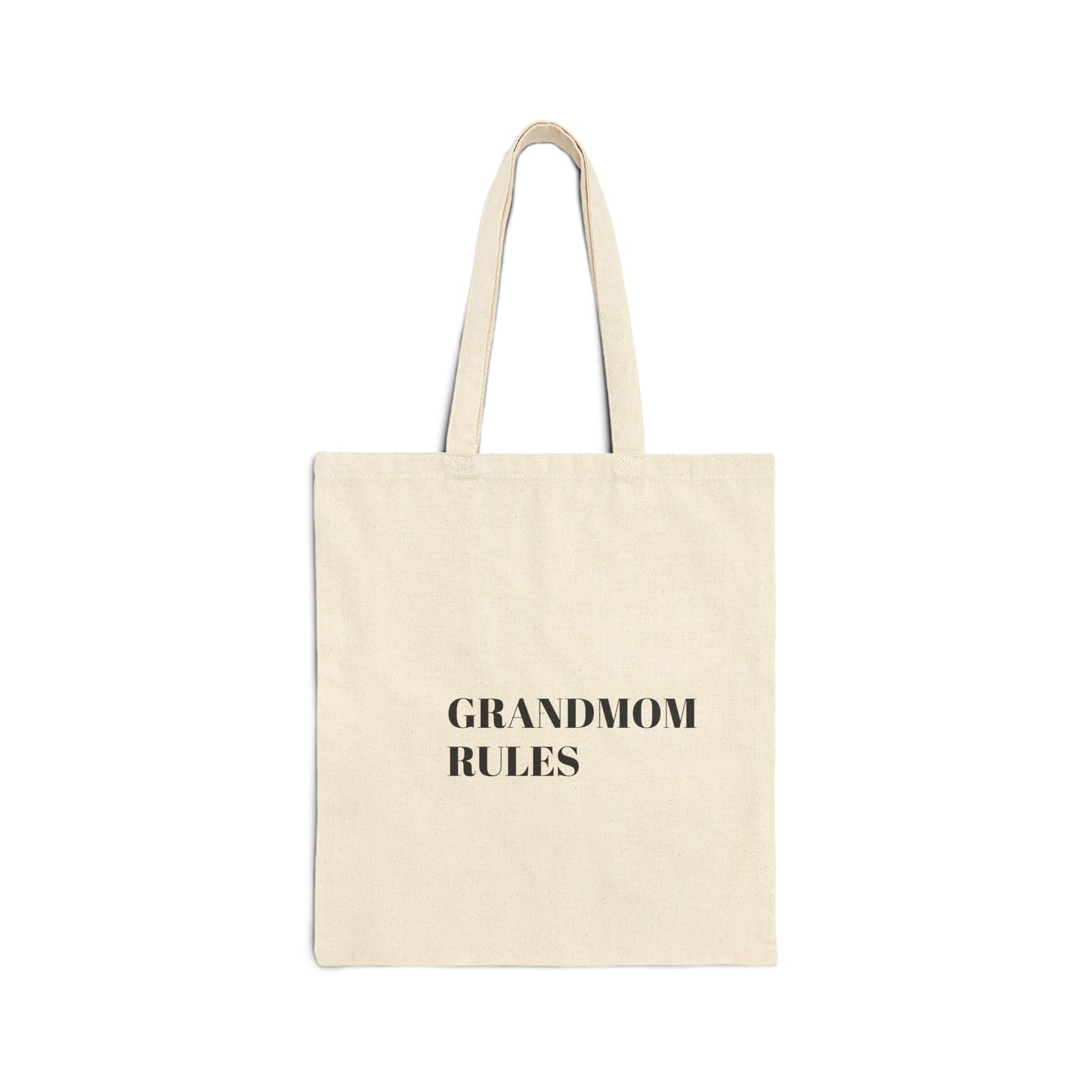 White cotton canvas tote bag with sturdy handles, ideal for carrying everyday essentials, by Printify.