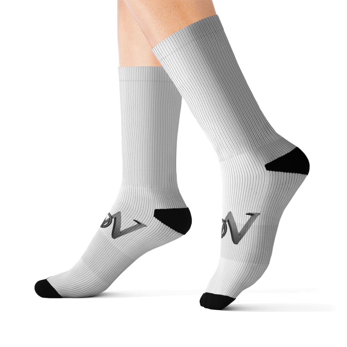 All over print sublimation socks featuring vibrant colorful patterns by Printify, with a close-up view of the design.