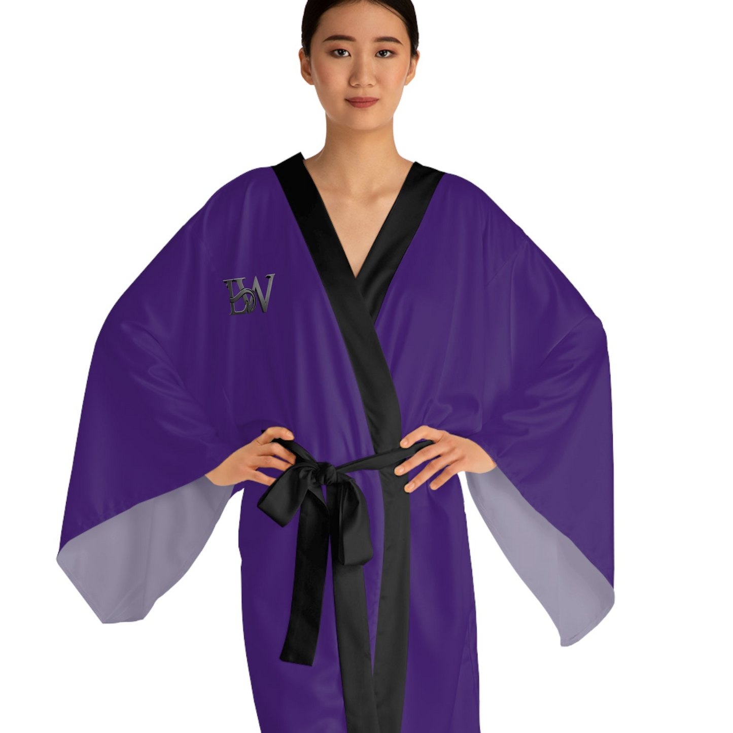 Printify all-over print long sleeve kimono robe with vibrant floral pattern, soft fabric, and relaxed fit.