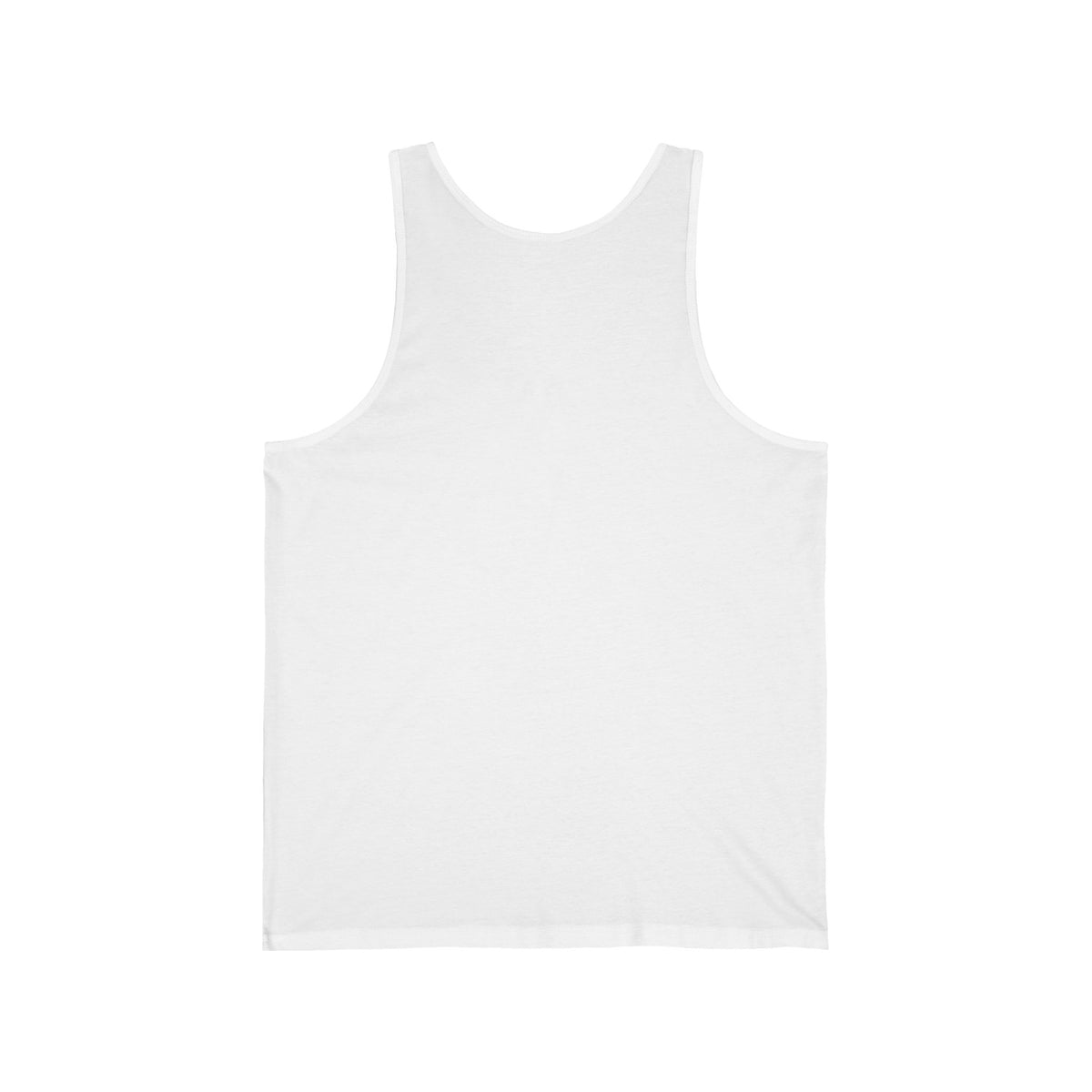 Unisex Printify jersey tank top displayed on a hanger, showcasing its simple, comfortable design and soft fabric.