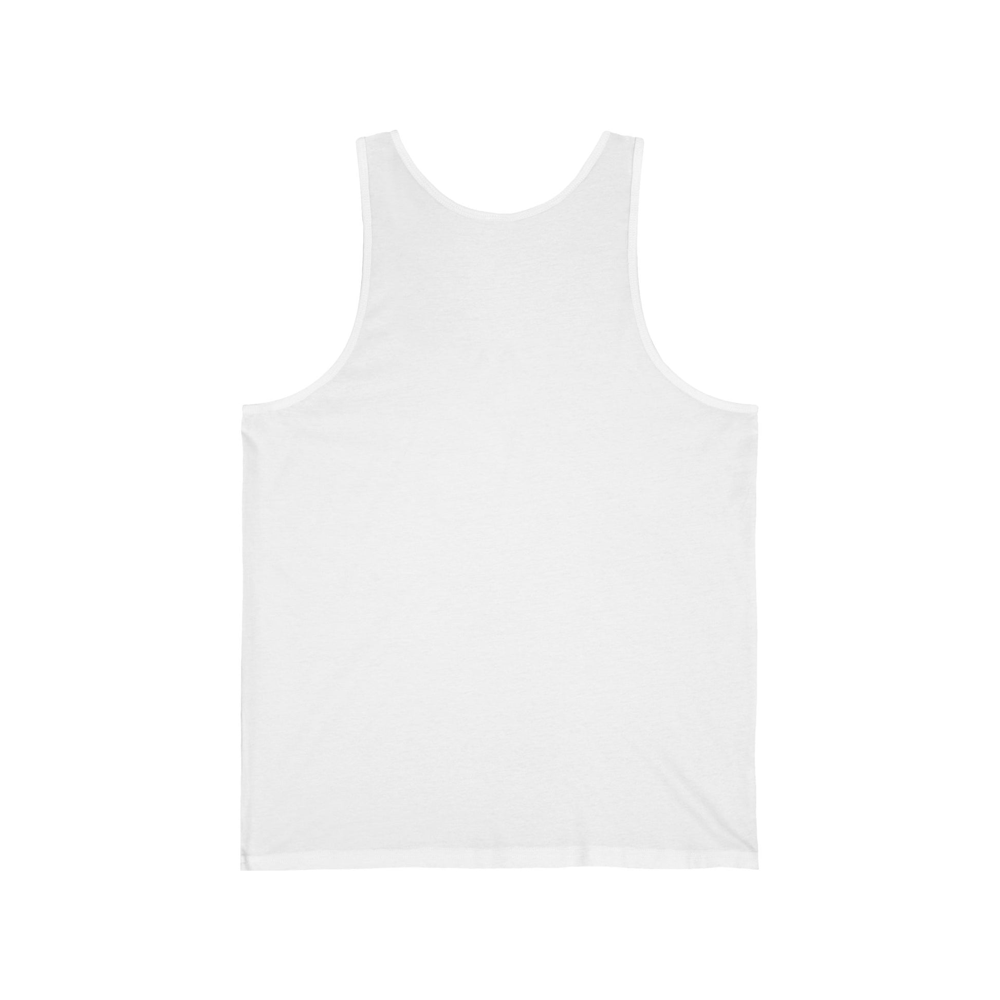 Unisex Jersey Tank Top by Printify, showing a sleeveless casual tank with a relaxed fit and smooth fabric texture.