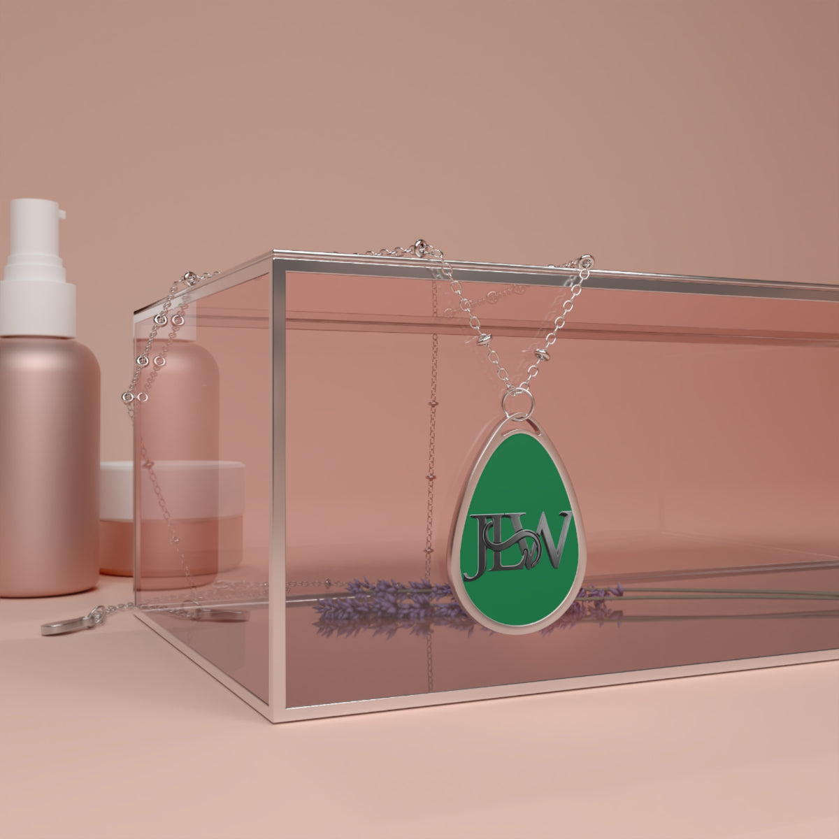 Printify oval necklace accessory with a sleek, minimal design featuring a smooth, polished oval pendant on a delicate chain.