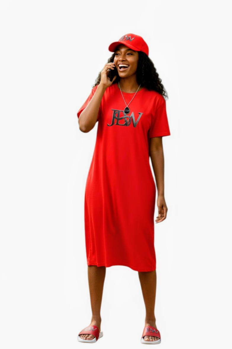 All-over print T-shirt dress by Printify featuring vibrant, colorful patterns on soft, comfortable fabric.